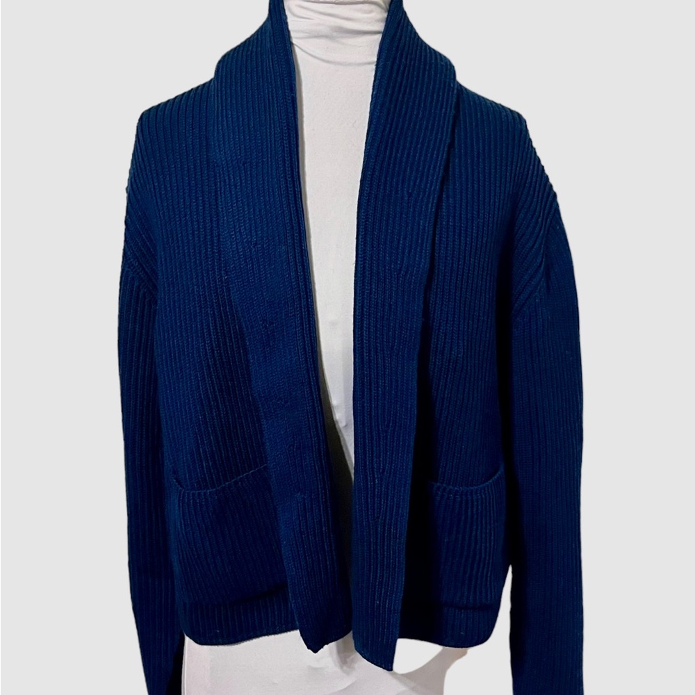 Margaret O’Leary Cropped, Shawl Collar, Merino Wool Ribbed Cardigan XL
